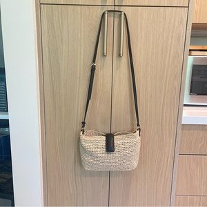 Zara Woven Wicker Crossbody Bag with Leather Trim and canvas lining